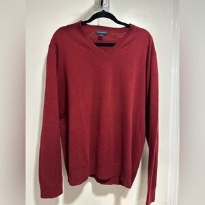 EUC Lands End Men’s SzXL TALL 100% Cashmere V-Neck Pullover Sweater Burgundy Red